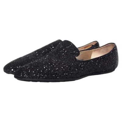 Pre-owned Jimmy Choo , Glitter Loafers In Black