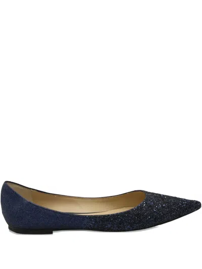Pre-owned Jimmy Choo Glitter Love Pointed Ballet Flats In Blue