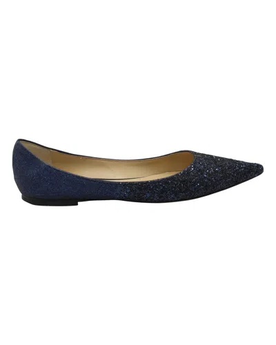 Jimmy Choo Glitter Love Pointed Ballet Flats In Blue Leather