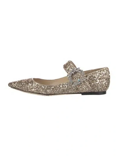 Pre-owned Jimmy Choo Glitter Mary Jane Flats In Gold