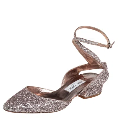 Pre-owned Jimmy Choo Glitter Micky Ankle Strap Sandals Size 39 In Gold