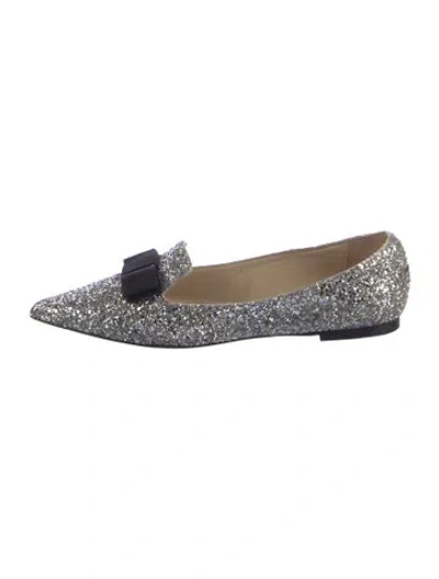 Pre-owned Jimmy Choo Glitter Patterned Loafers In Silver