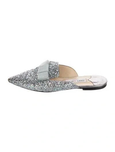 Pre-owned Jimmy Choo Glitter Patterned Mules In Silver