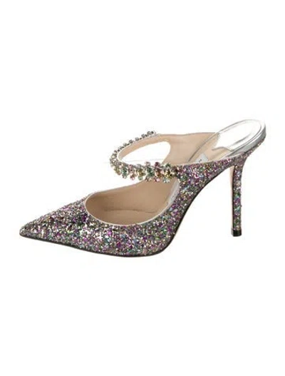 Pre-owned Jimmy Choo Glitter Patterned Mules In Silver