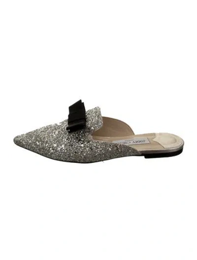 Pre-owned Jimmy Choo Glitter Patterned Mules In Silver
