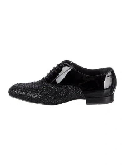Pre-owned Jimmy Choo Glitter Patterned Oxfords In Black