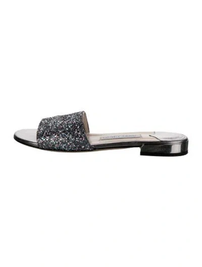 Pre-owned Jimmy Choo Glitter Patterned Slides In Silver