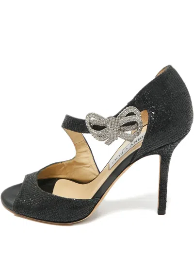 Pre-owned Jimmy Choo Glitter Peep-toe Pumps In Black