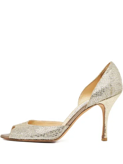 Pre-owned Jimmy Choo Glitter Peep-toe Pumps In Gold