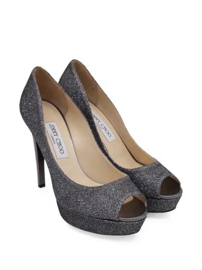Pre-owned Jimmy Choo Glitter Peep-toe Pumps In Gray