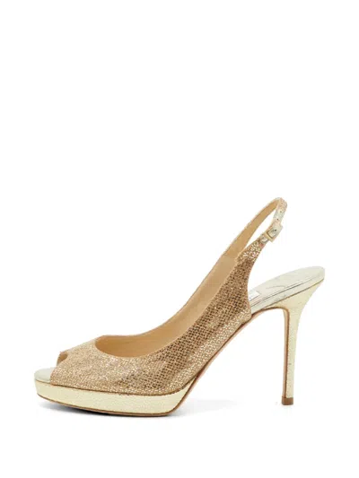 Pre-owned Jimmy Choo Glitter Peep-toe Sandals In Gold