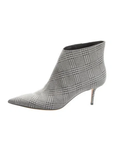 Pre-owned Jimmy Choo Glitter Plaid Print Boots In Silver