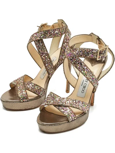 Pre-owned Jimmy Choo Glitter Platform Sandals In Brown