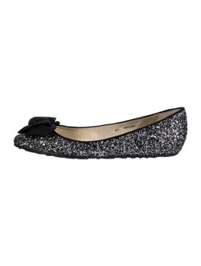 Pre-owned Jimmy Choo Glitter Printed Ballet Flats In Black/metallic/silver
