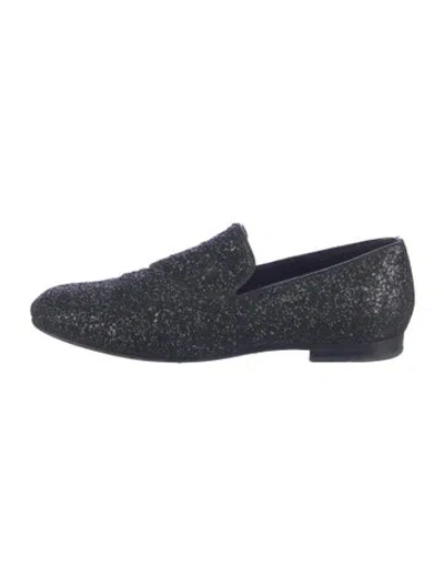 Pre-owned Jimmy Choo Glitter Printed Loafers In Black