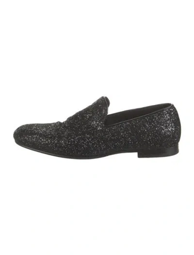 Pre-owned Jimmy Choo Glitter Printed Loafers In Black