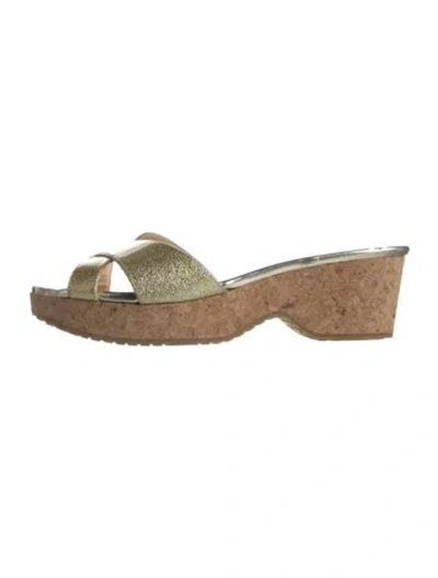 Pre-owned Jimmy Choo Glitter Slides In Gold/neutrals