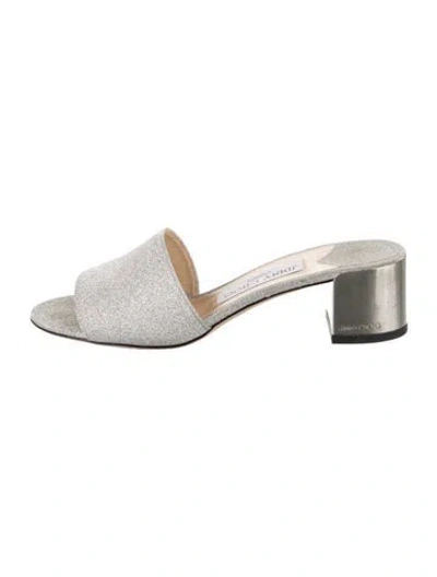 Pre-owned Jimmy Choo Glitter Slides In Silver