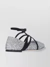 Jimmy Choo Glitter Square Toe Strappy Ankle Strap Flats In Black