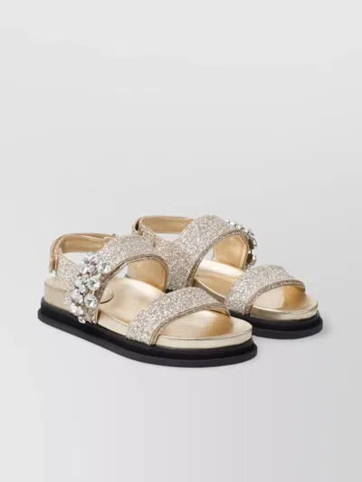Jimmy Choo Glittered Flat Sandals Crystal Embellishment In Gold