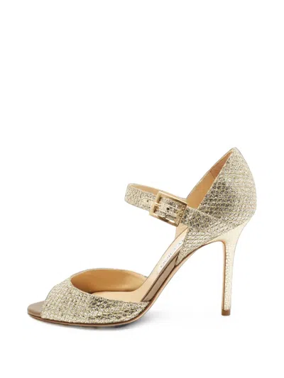 Pre-owned Jimmy Choo Glitter-finish Mary Jane Pumps In Gold