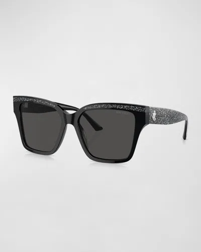 Jimmy Choo Glittery Acetate & Plastic Square Sunglasses In Dark Grey