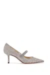 Jimmy Choo 'bing' Metallic Rhinestoned Pumps With Crystal Embellished Band In Silver