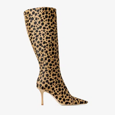 Jimmy Choo X Conner Ives Gloria 85 Leopard Print Pony Hair Knee-high Boots In Neutral