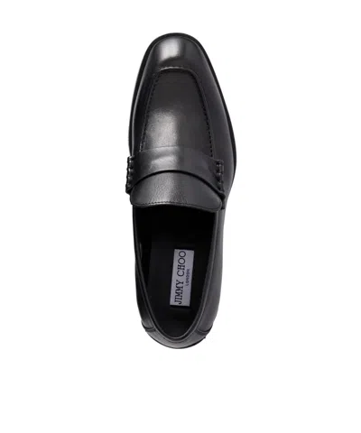 Jimmy Choo Glossy Leather Loafers In Black