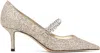 Jimmy Choo 'bing' Metallic Rhinestoned Pumps With Crystal Embellished Band In Sand