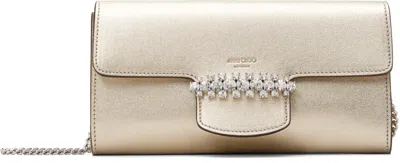 Jimmy Choo Gold Bing Wallet Chain Bag In White