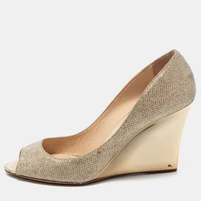 Pre-owned Jimmy Choo Gold Coarse Glitter Baxen Wedge Pumps Size 38