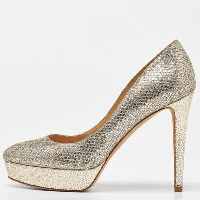 Pre-owned Jimmy Choo Gold Coarse Glitter Eros Platform Pumps Size 39.5