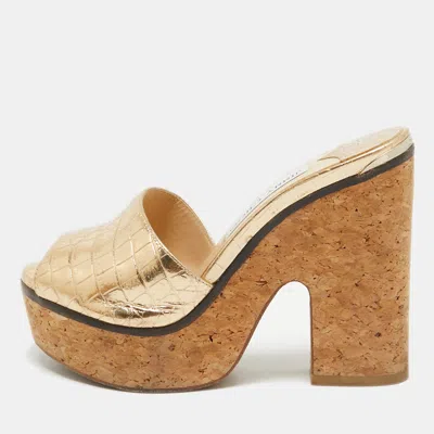 Pre-owned Jimmy Choo Gold Croc Embossed Leather Slide Sandals Size 36.5