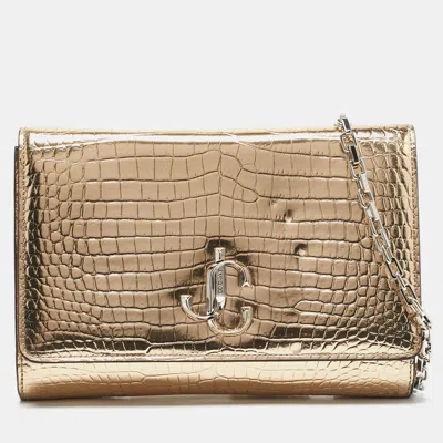 Pre-owned Jimmy Choo Gold Croc Embossed Leather Varenne Chain Clutch