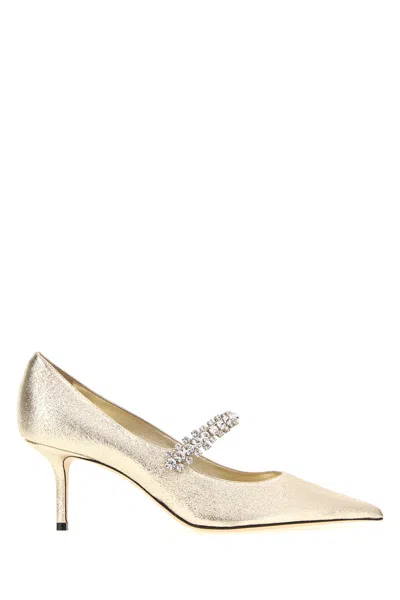 Jimmy Choo Gold Fabric Bing Pumps