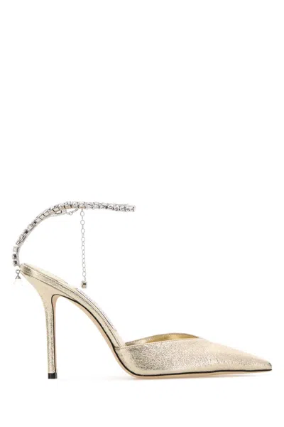 Jimmy Choo Saeda 100 Fabric Pumps With 10 Cm Heel In Gold