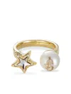 Jimmy Choo Gold-finish Metal Ring With Crystal Star And Pearl Accessories In Gold