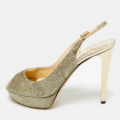 Jimmy Choo Gold Glitter Accents Peep Toe Slingback Pumps