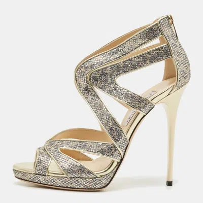 Pre-owned Jimmy Choo Gold Glitter And Leather Karla Sandals Size 39