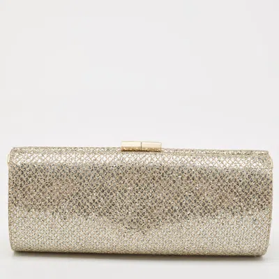 Pre-owned Jimmy Choo Gold Glitter And Lurex Fabric Twill Tube Clutch