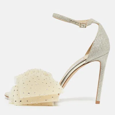 Pre-owned Jimmy Choo Gold Glitter And Mesh Aveline Ankle Strap Sandals Size 40