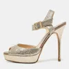 Jimmy Choo Gold Glitter Ankle Strap Platform Sandals In Multi