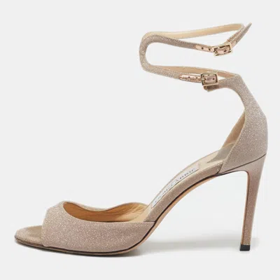Pre-owned Jimmy Choo Gold Glitter Annie Ankle Strap Sandals Size 39