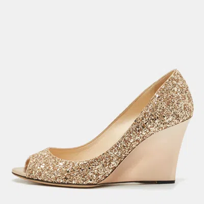 Jimmy Choo Gold Glitter Baxen Wedge Pumps