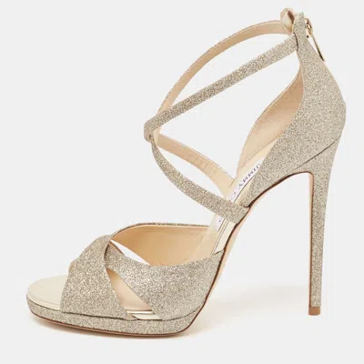 Pre-owned Jimmy Choo Gold Glitter Lorina Sandals Size 39.5
