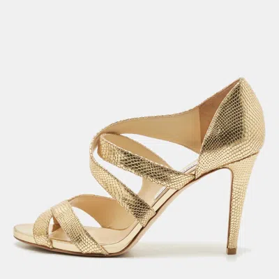 Pre-owned Jimmy Choo Gold Glitter Louise Strappy Sandals Size 41.5