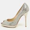 Jimmy Choo Metallic Gold Glitter Fabric Dahlia Peep Toe Platform Pumps In Gold