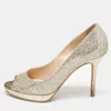Jimmy Choo Gold Glitter Luna Peep Toe Pumps In Gold