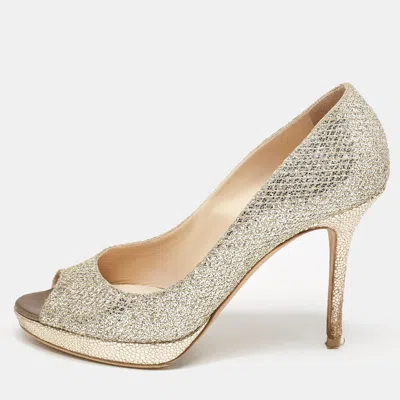 Jimmy Choo Gold Glitter Luna Peep Toe Pumps